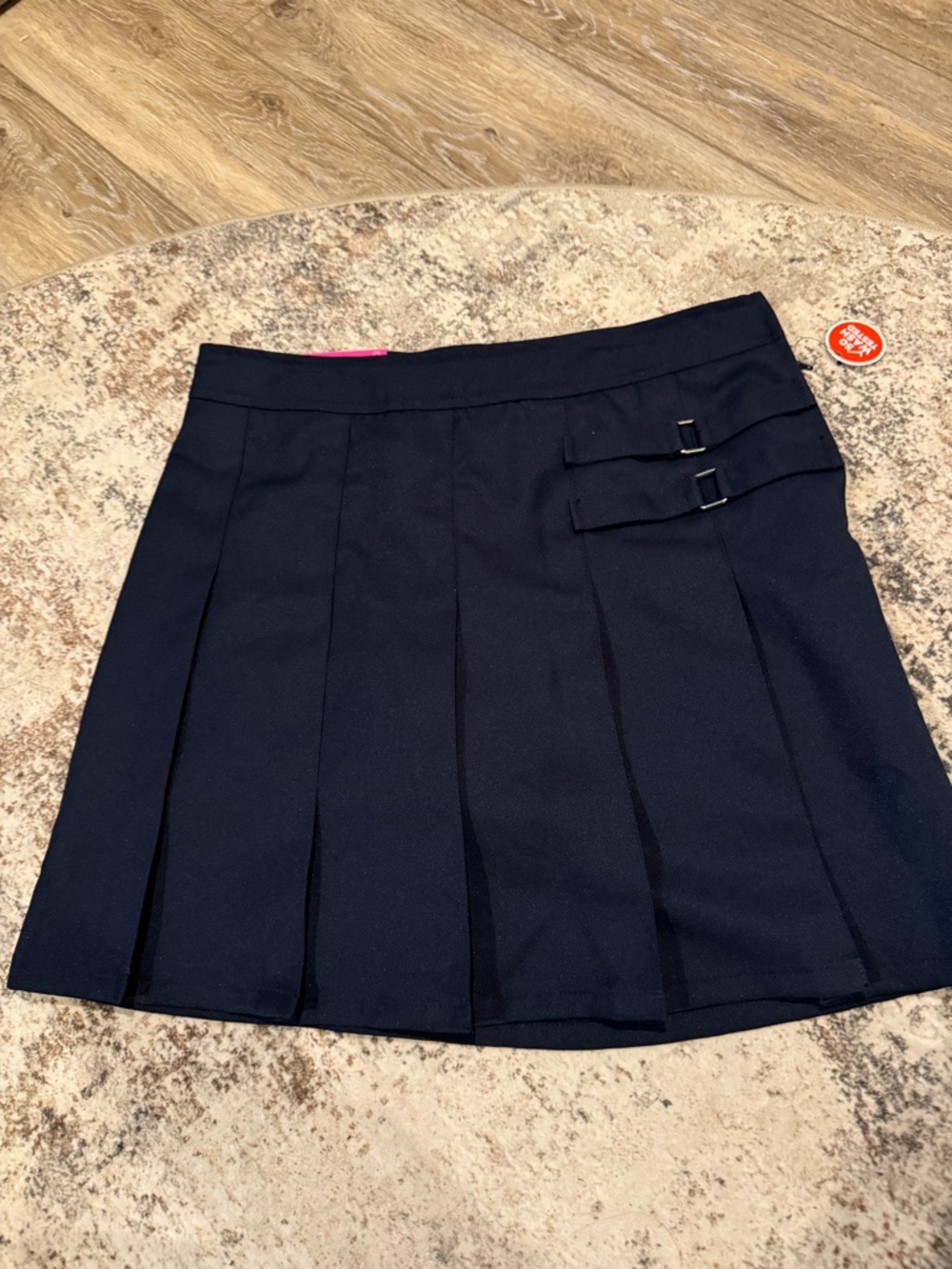 French Toast Navy Pleated Mini Skirt with Side Buckles